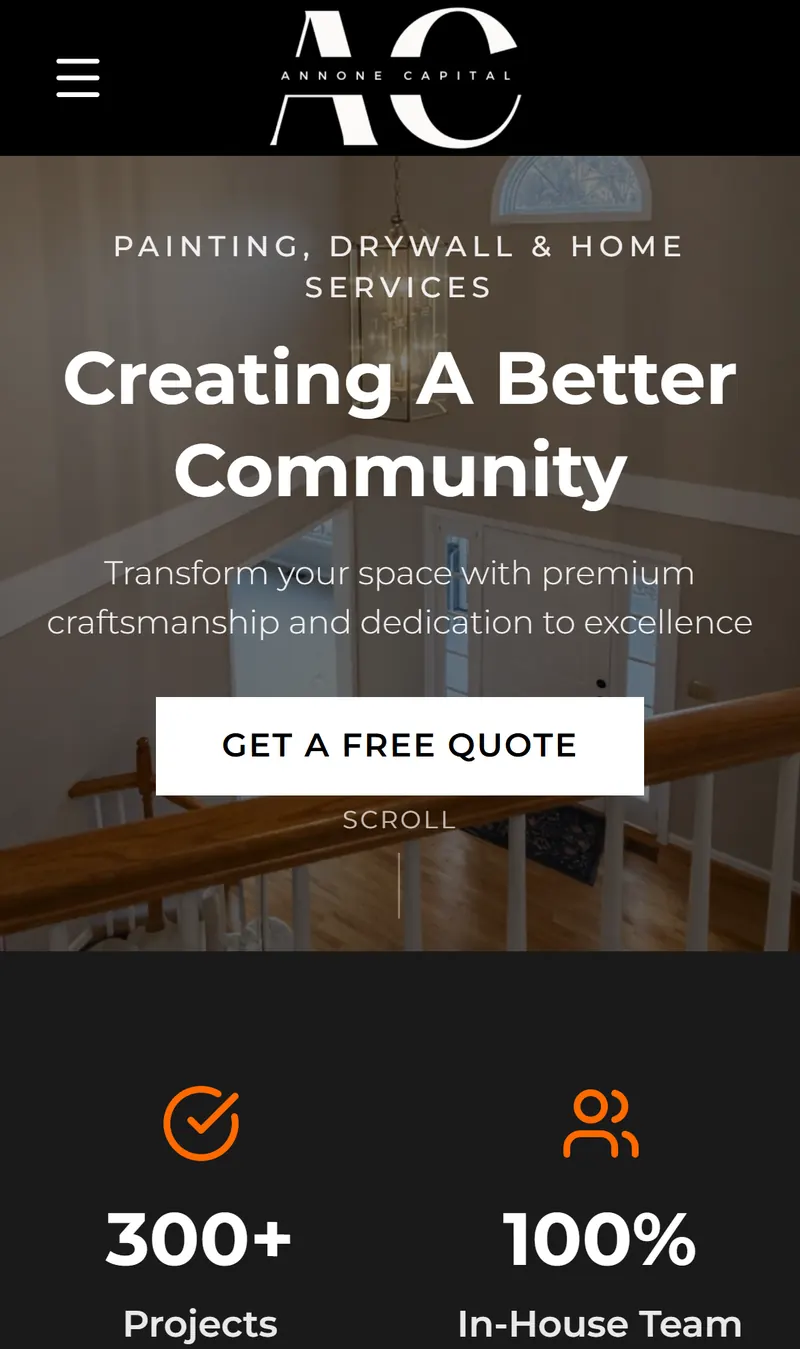 Annone Capital painting and drywall website homepage built by Peak Web Technologies
