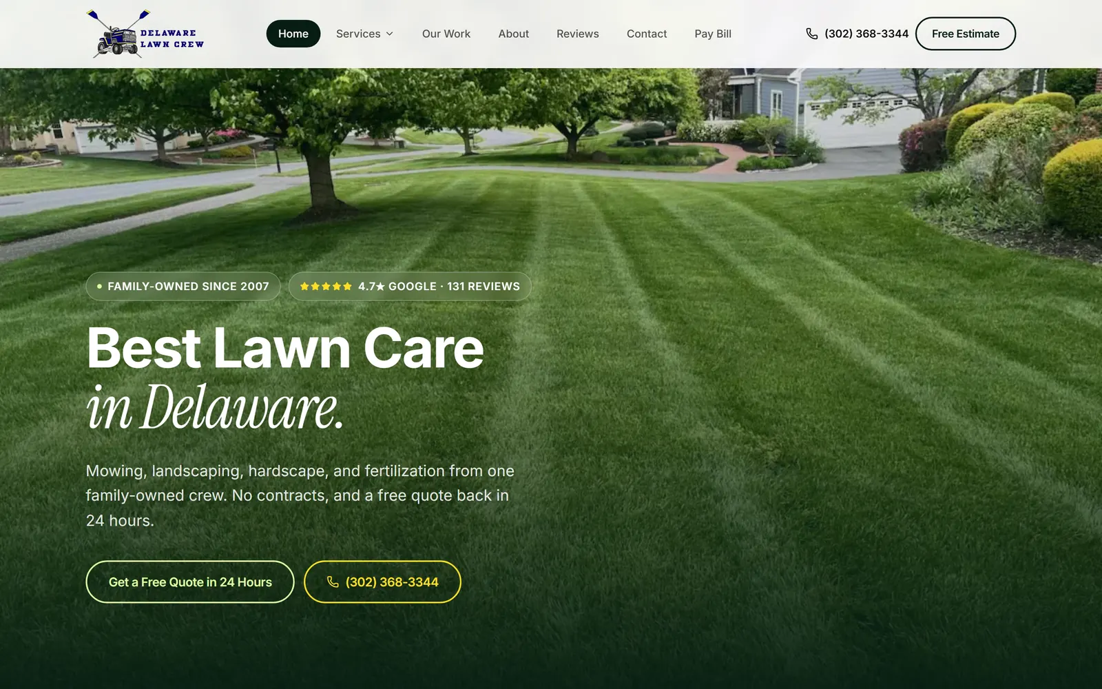 Delaware Lawn Crew lawn care website homepage built by Peak Web Technologies