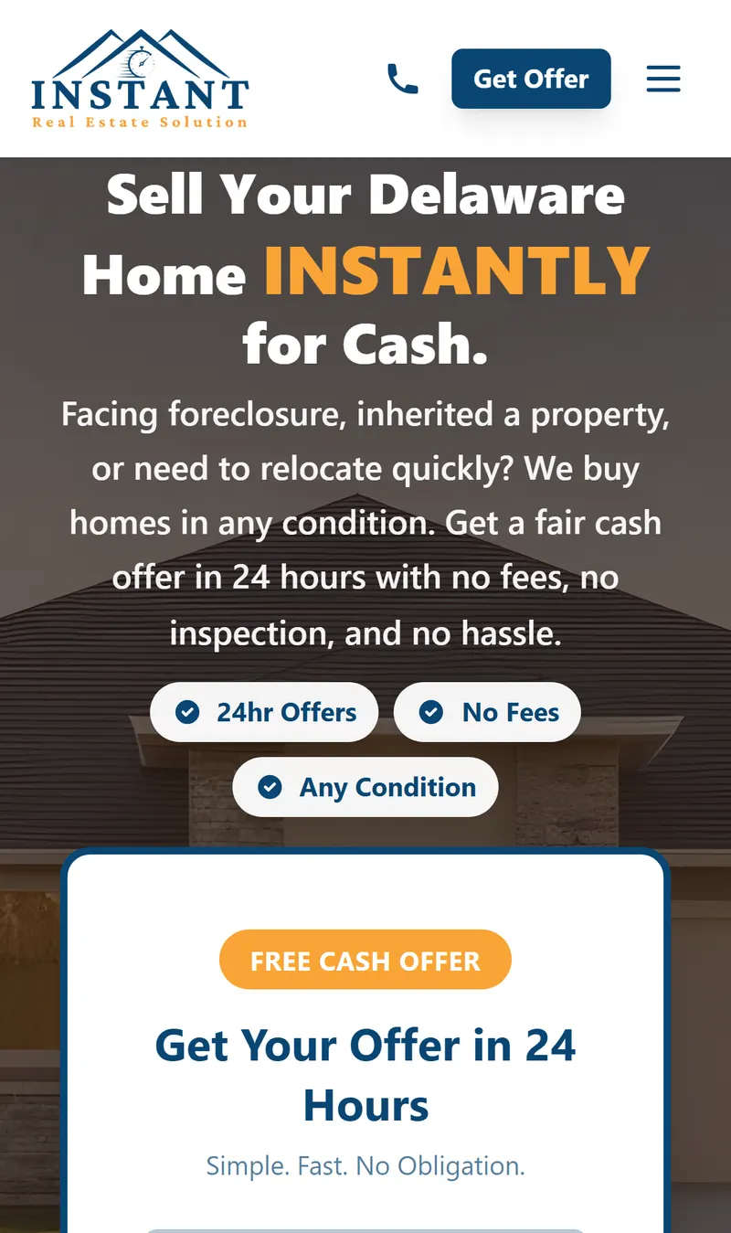 Instant Real Estate Solutions cash home buyer website homepage built by Peak Web Technologies