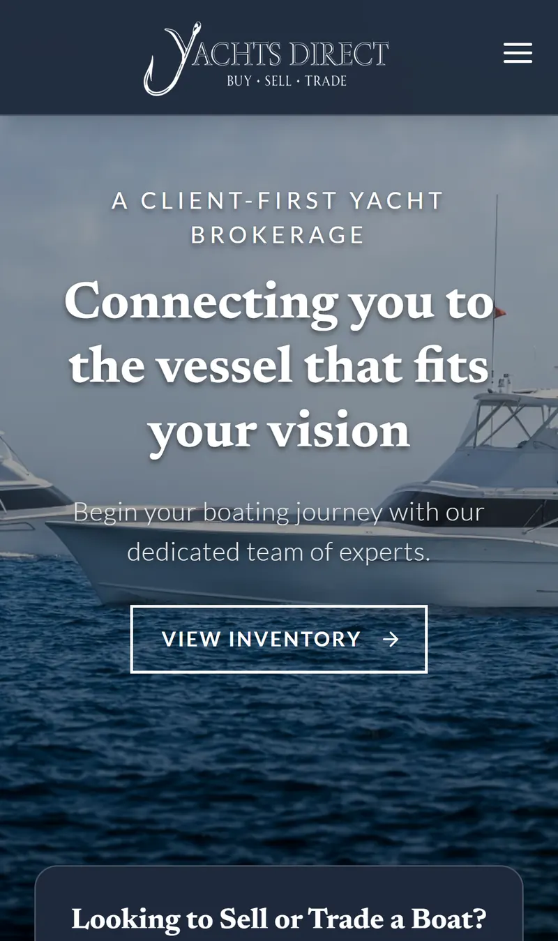 YachtsDirect yacht brokerage website homepage built by Peak Web Technologies
