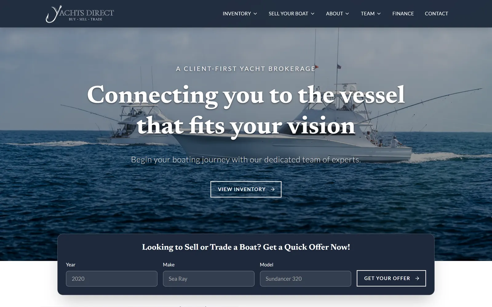 YachtsDirect yacht brokerage website homepage built by Peak Web Technologies